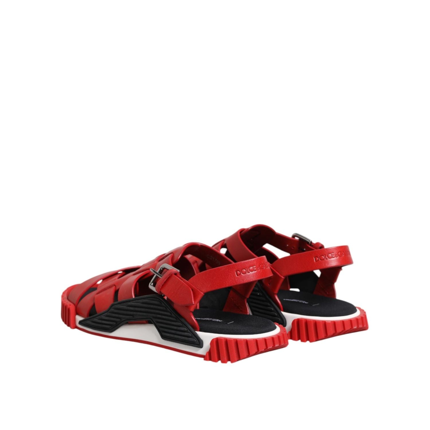 Dolce & Gabbana Red Black Leather Ankle Strap Sandals Shoes