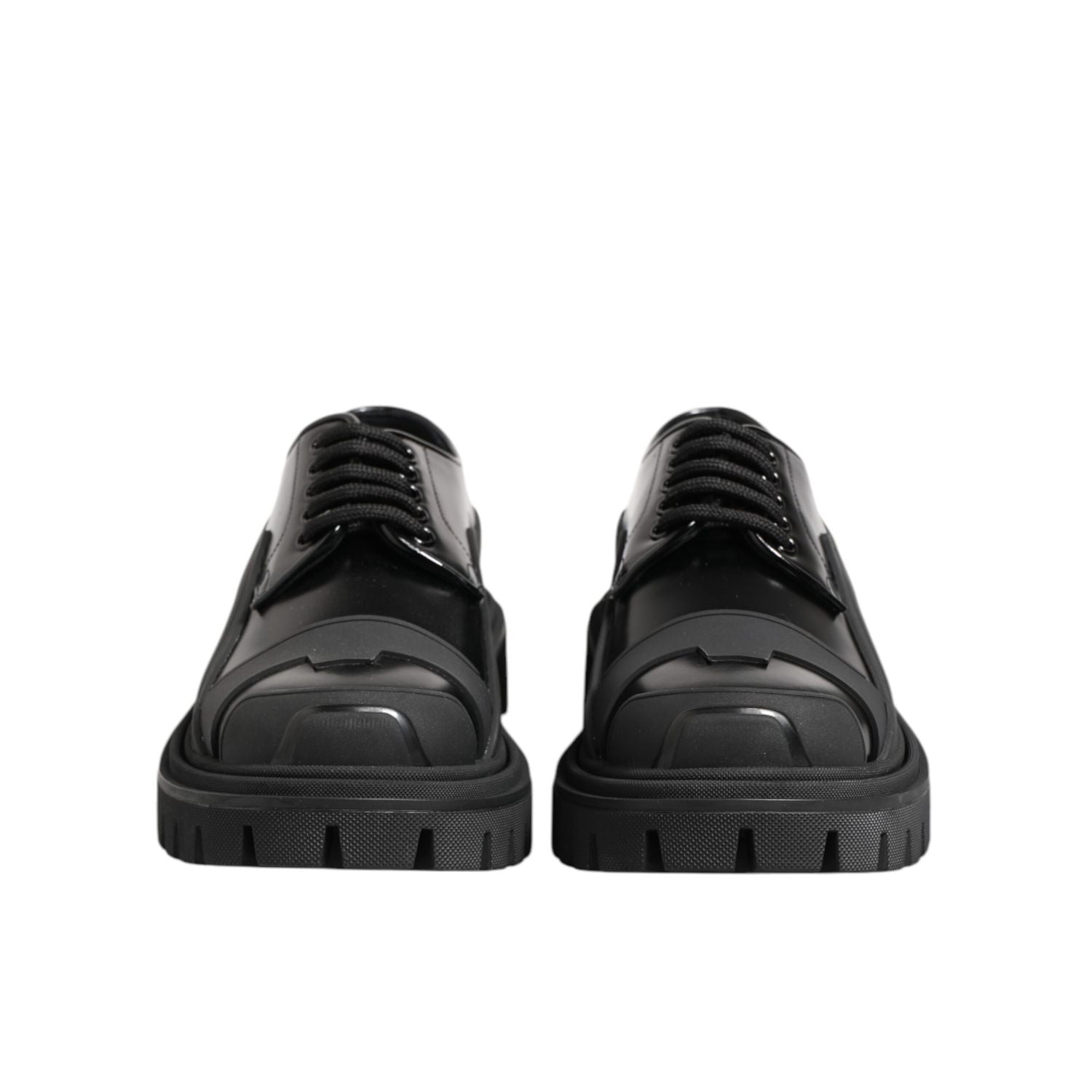 Dolce & Gabbana Black Patent Leather Trekking Derby Shoes