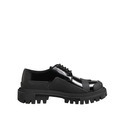 Dolce & Gabbana Black Patent Leather Trekking Derby Shoes
