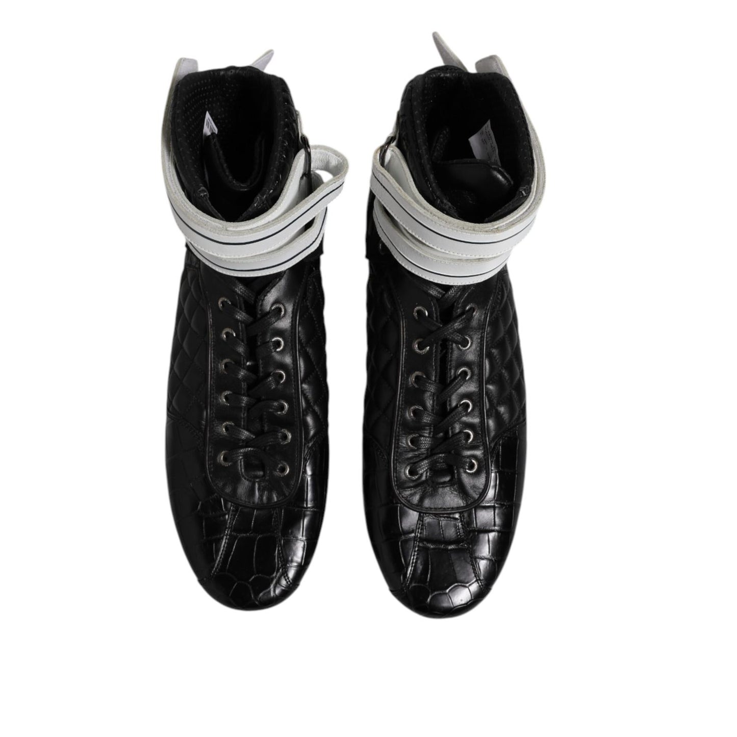 Dolce & Gabbana Black Quilted Leather Lace Up Sneakers Shoes