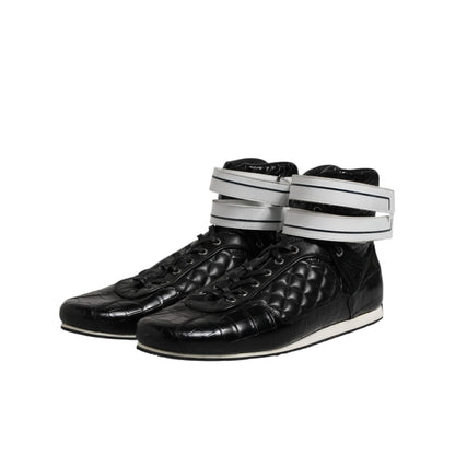 Dolce & Gabbana Black Quilted Leather Lace Up Sneakers Shoes