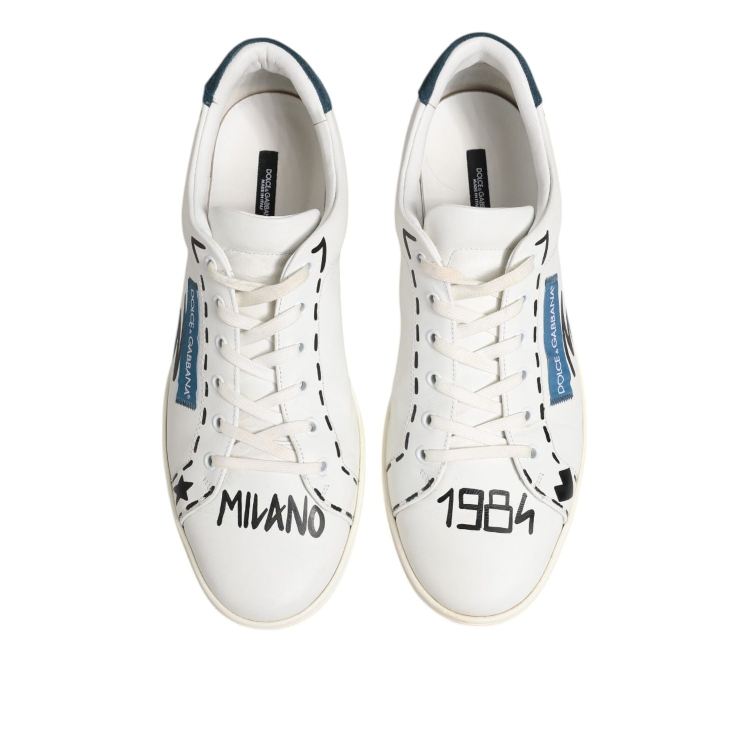 Dolce & Gabbana White Leather Printed Low Top Sneakers Shoes