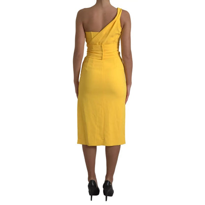 Dolce & Gabbana Yellow One Shoulder Side Slit Sheath Dress