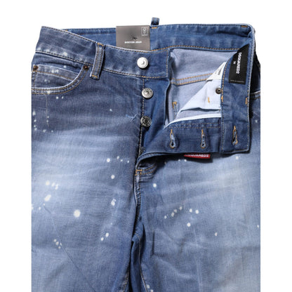 Dsquared² Blue Washed Cotton Mid Waist Straight Jeans