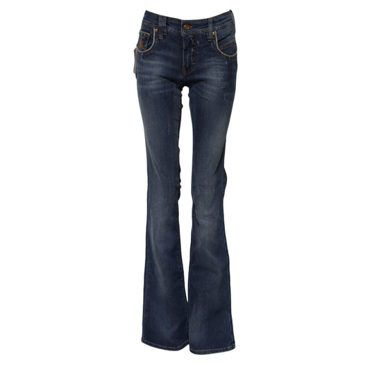 John Galliano Blue Cotton Mid Waist Wide Leg Denim Jeans