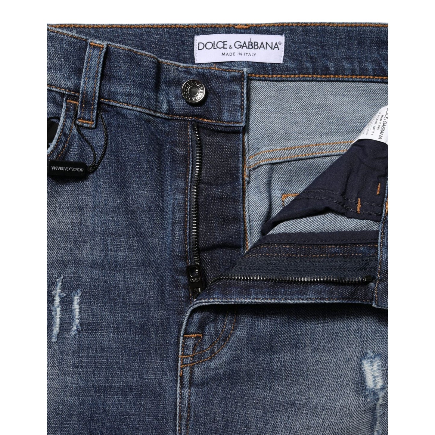 Dolce & Gabbana Blue Washed Cotton High Waisted Denim Jeans