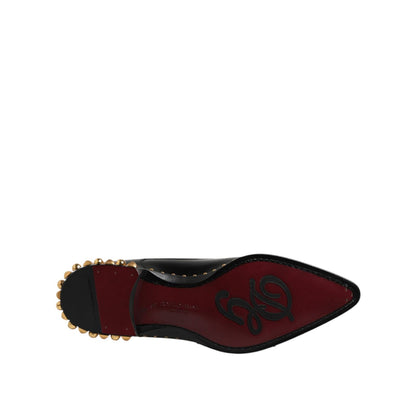 Dolce & Gabbana Black Leather Studded Derby Men Dress Shoes