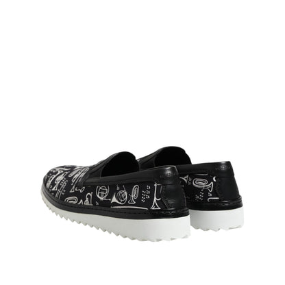 Dolce & Gabbana Black Slip On Printed Men Loafers Shoes