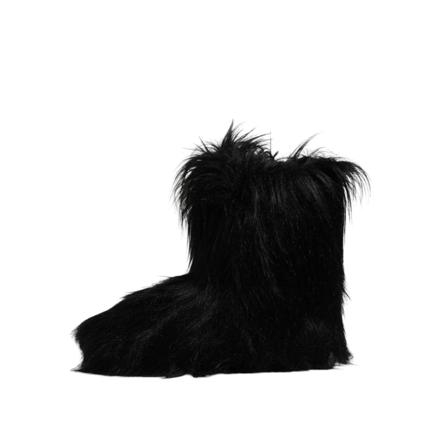 Dolce & Gabbana Black Faux Fur Mid Calf Boots Shoes