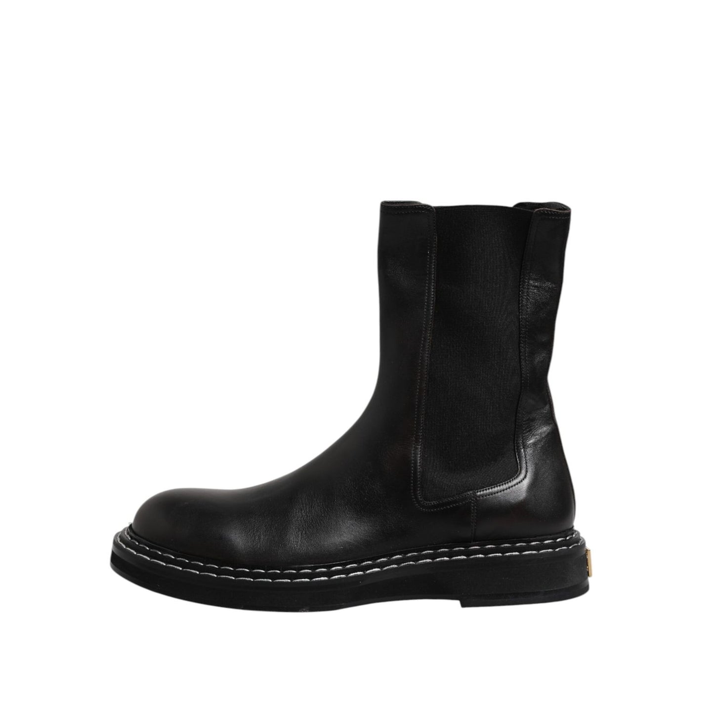 Dolce & Gabbana Black Leather Mid Calf Boots Flats Shoes