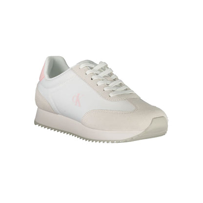 Calvin Klein White Leather Women Sneaker with pink accents and iconic logo, featuring a lace-up design for stylish athletic comfort.