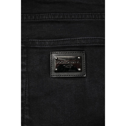 Dolce & Gabbana Black Cotton Logo Plaque Slim Fit Denim Jeans