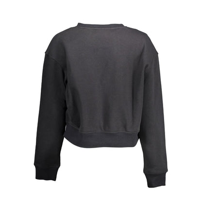 Back view of a Calvin Klein Black Cotton Women Sweater with long sleeves and round neck, showcasing modern style and comfort.