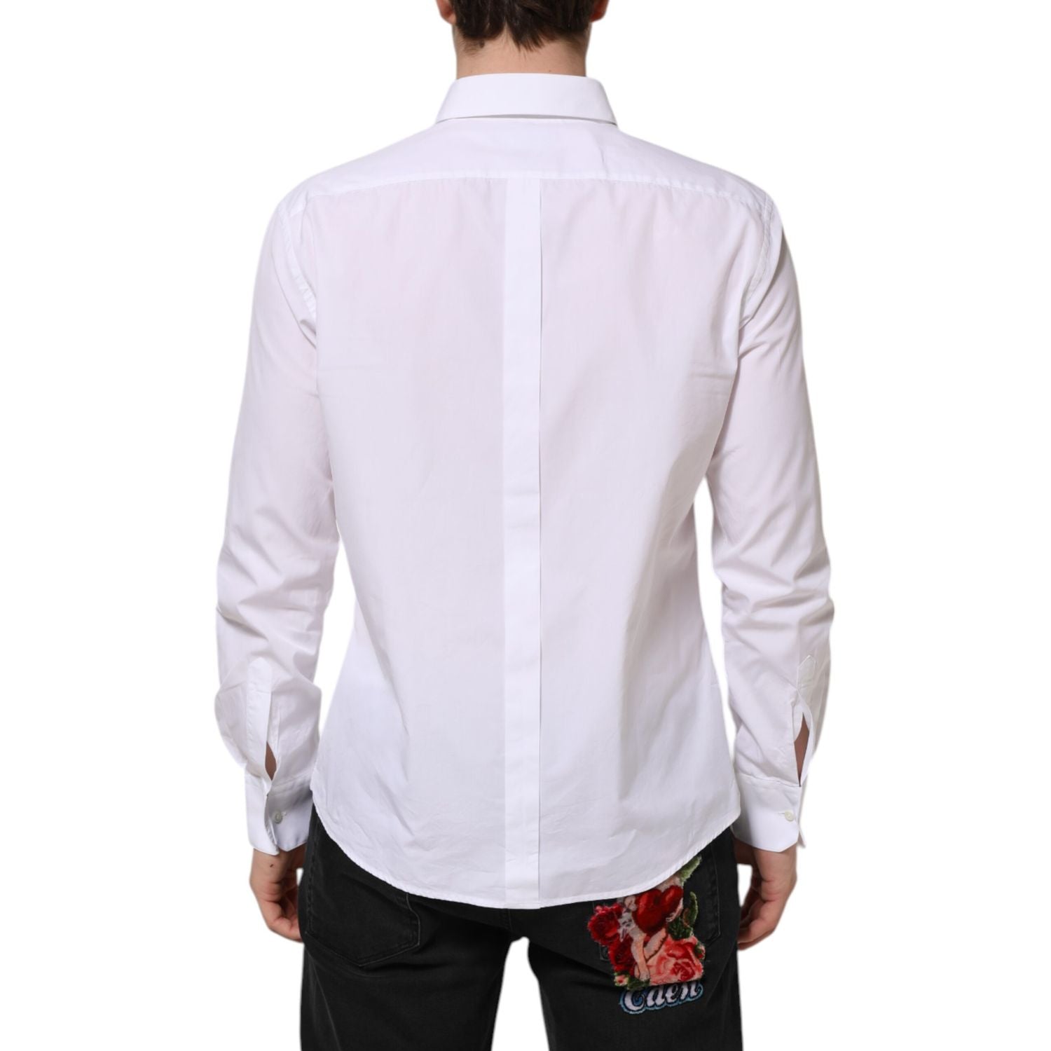 Dolce & Gabbana White Cotton Long Sleeves GOLD Formal Shirt