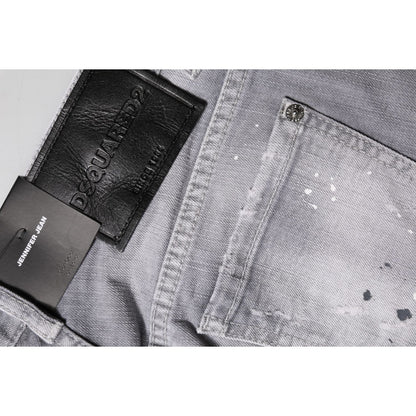 Dsquared² Gray Washed Mid Waist Tapered Denim Jeans