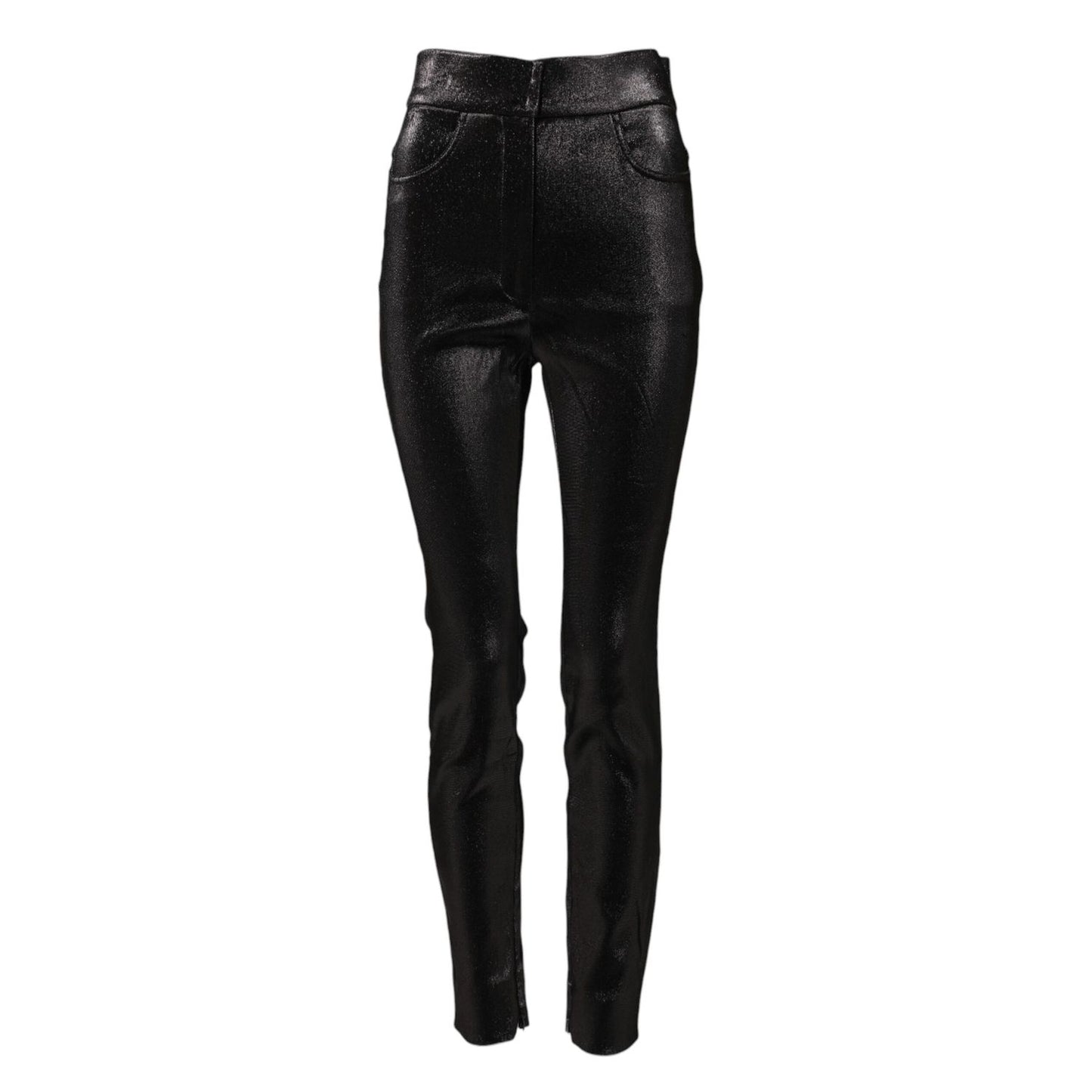 Dolce & Gabbana Black Cotton Stretch Silver Lurex Thread Pants