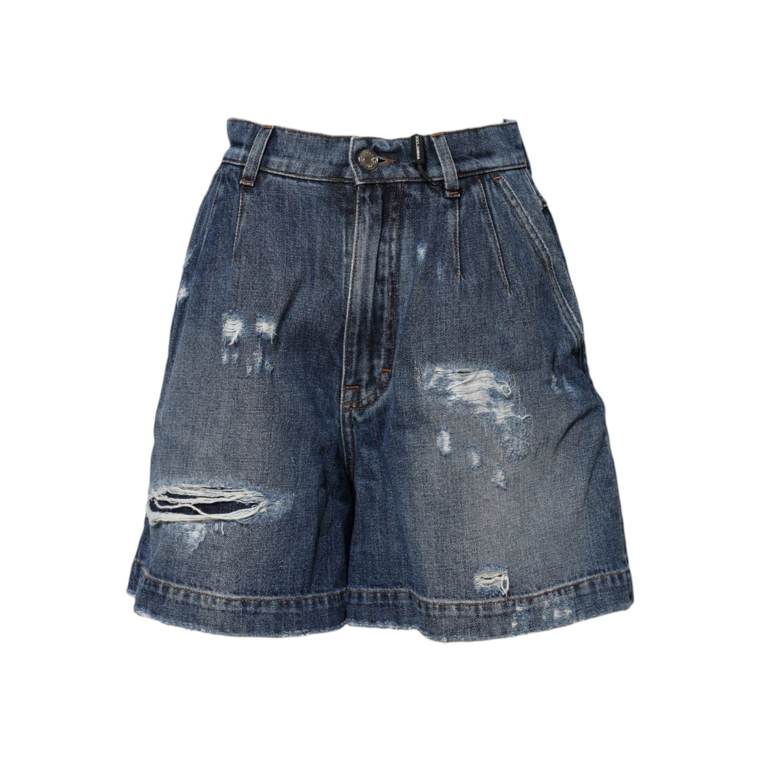 Dolce & Gabbana Blue Cotton Tattered Denim Bermuda Shorts