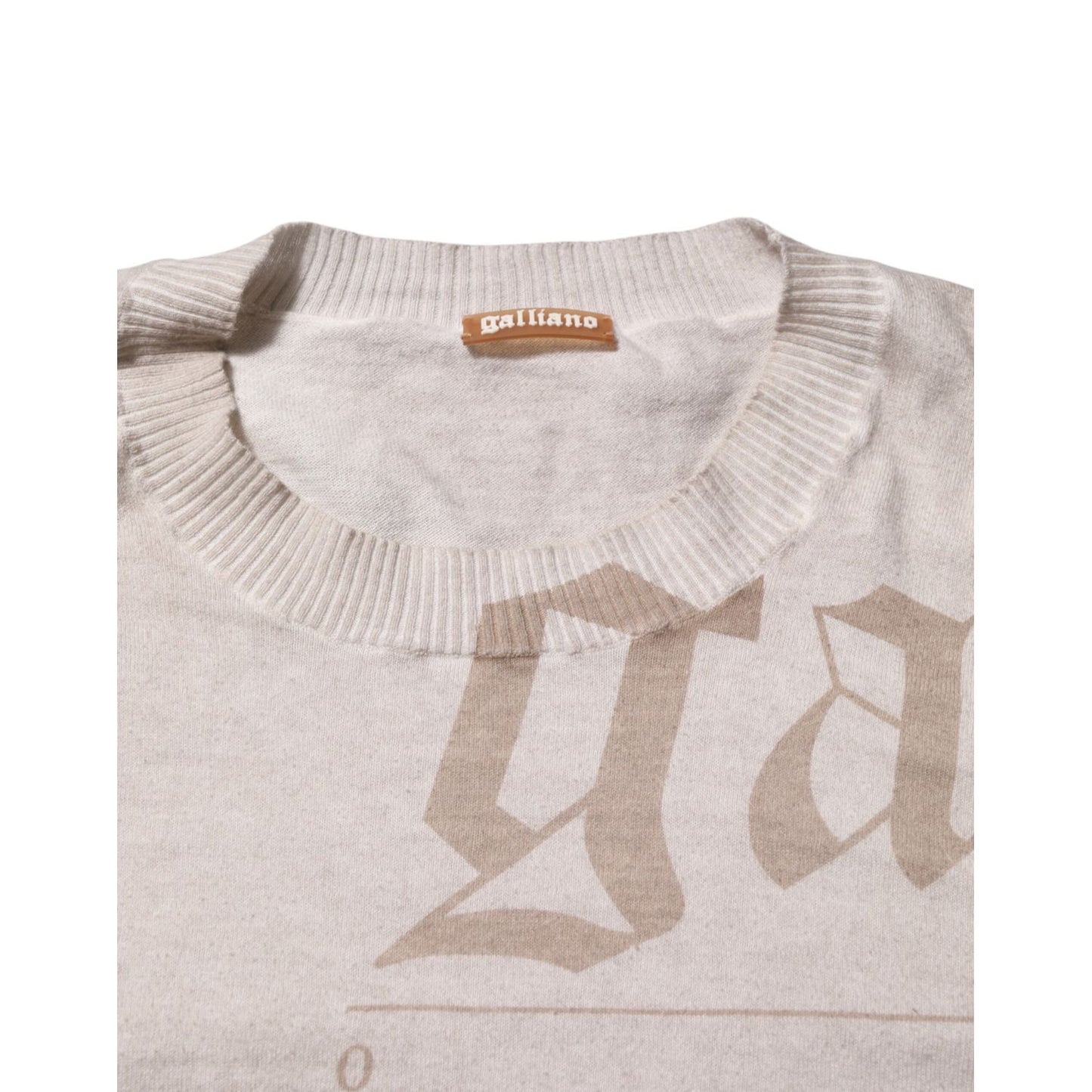 John Galliano Beige Printed Logo Roundneck Long Sleeves Men Sweater