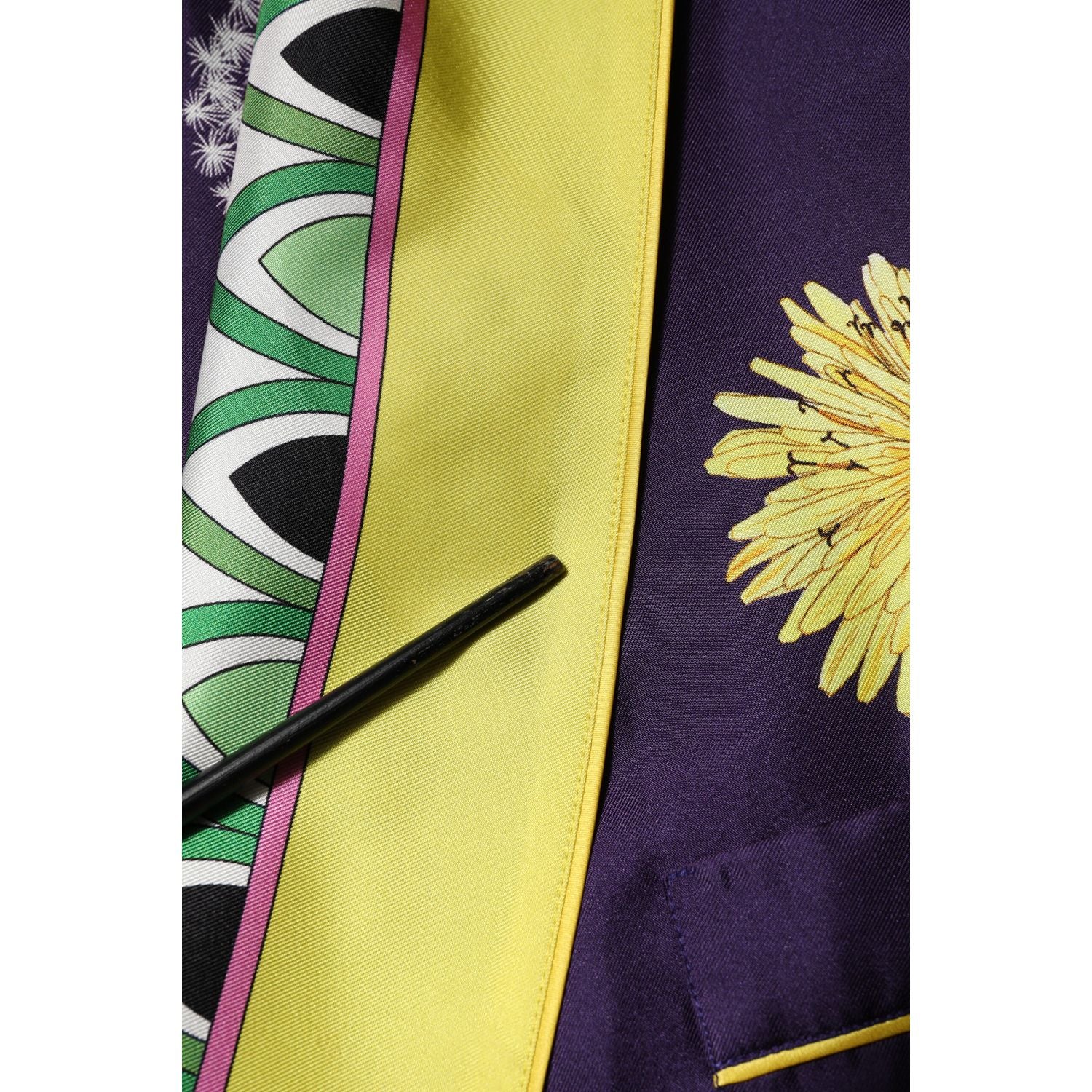 Dolce & Gabbana Blue Floral Print Silk Long Sleeves Wrap Robe