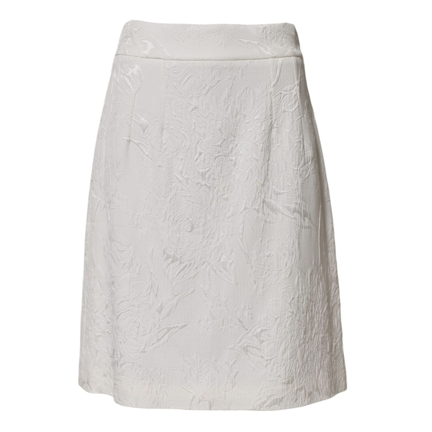 Dolce & Gabbana White Floral Brocade A-line High Waist Skirt