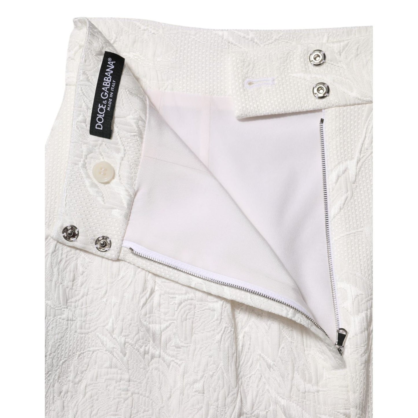 Dolce & Gabbana White Floral Brocade A-line High Waist Skirt