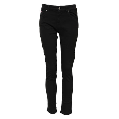 Dolce & Gabbana Black Cotton Logo Skinny Mid Waist Denim Jeans