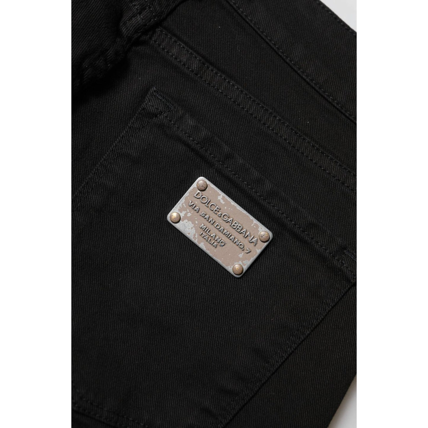 Dolce & Gabbana Black Cotton Logo Skinny Mid Waist Denim Jeans
