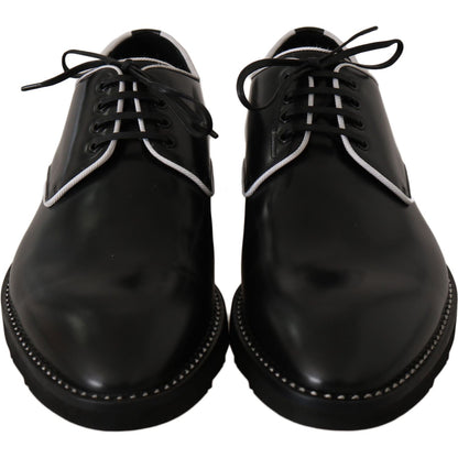 Dolce & Gabbana Black Leather White Line Dress Derby Shoes