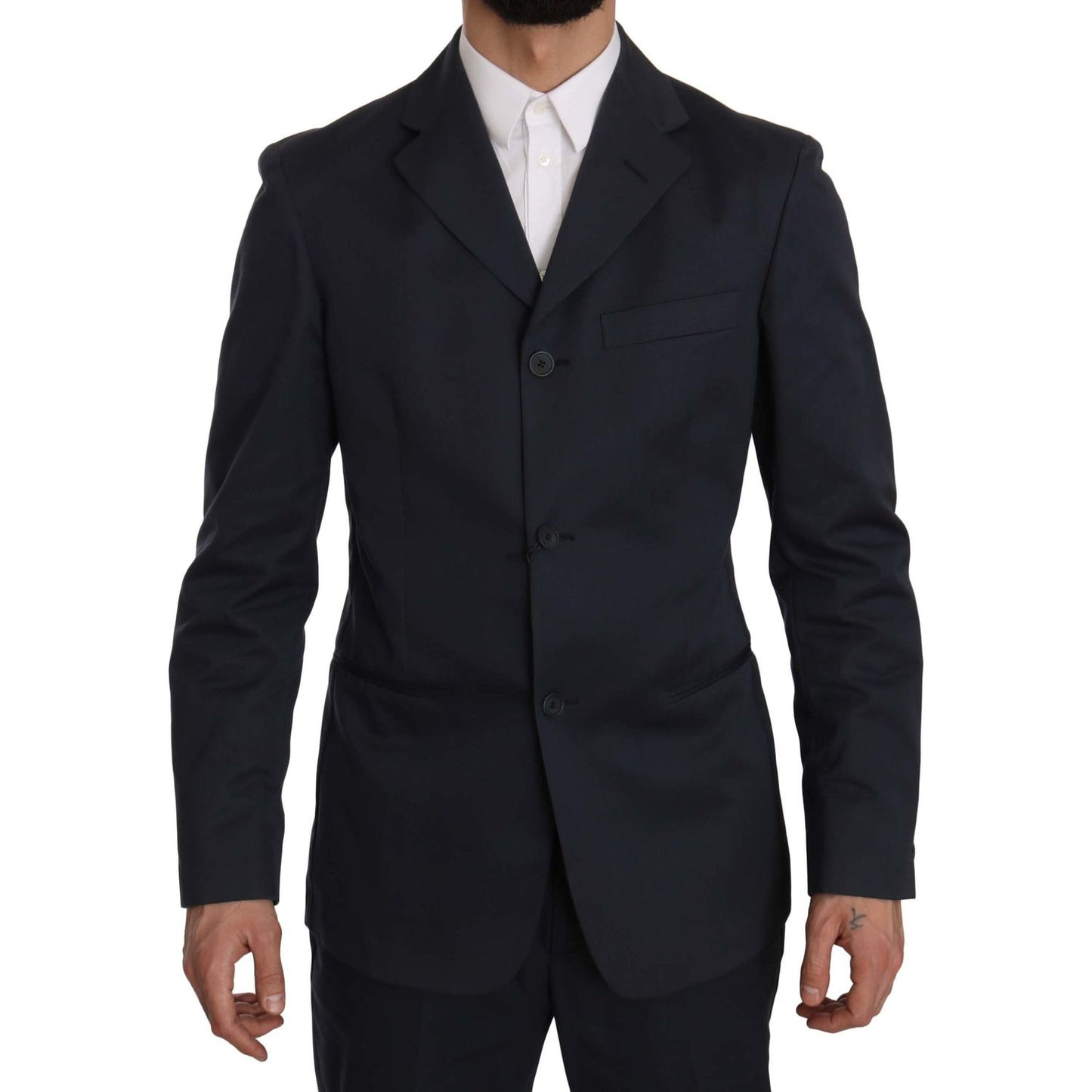 Romeo Gigli Two Piece 3 Button Cotton Blue Solid Suit Suit