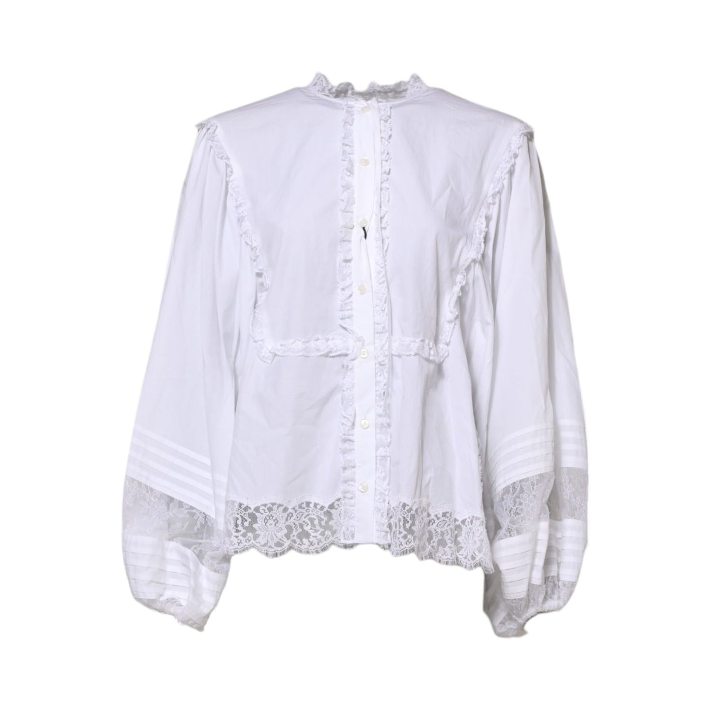 Dolce & Gabbana White Ruffled Lace Embellished Blouse Top