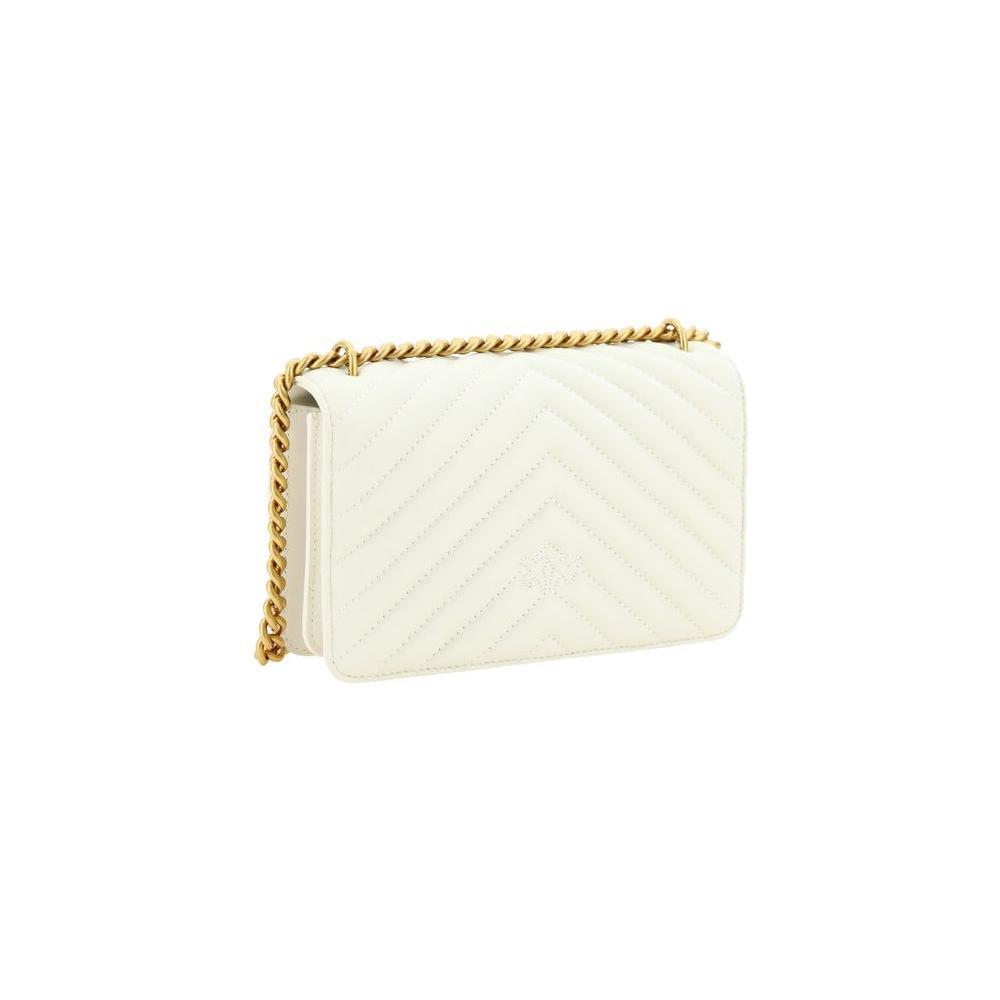 PINKO White Calf Leather Bos Taurus Shoulder Bag