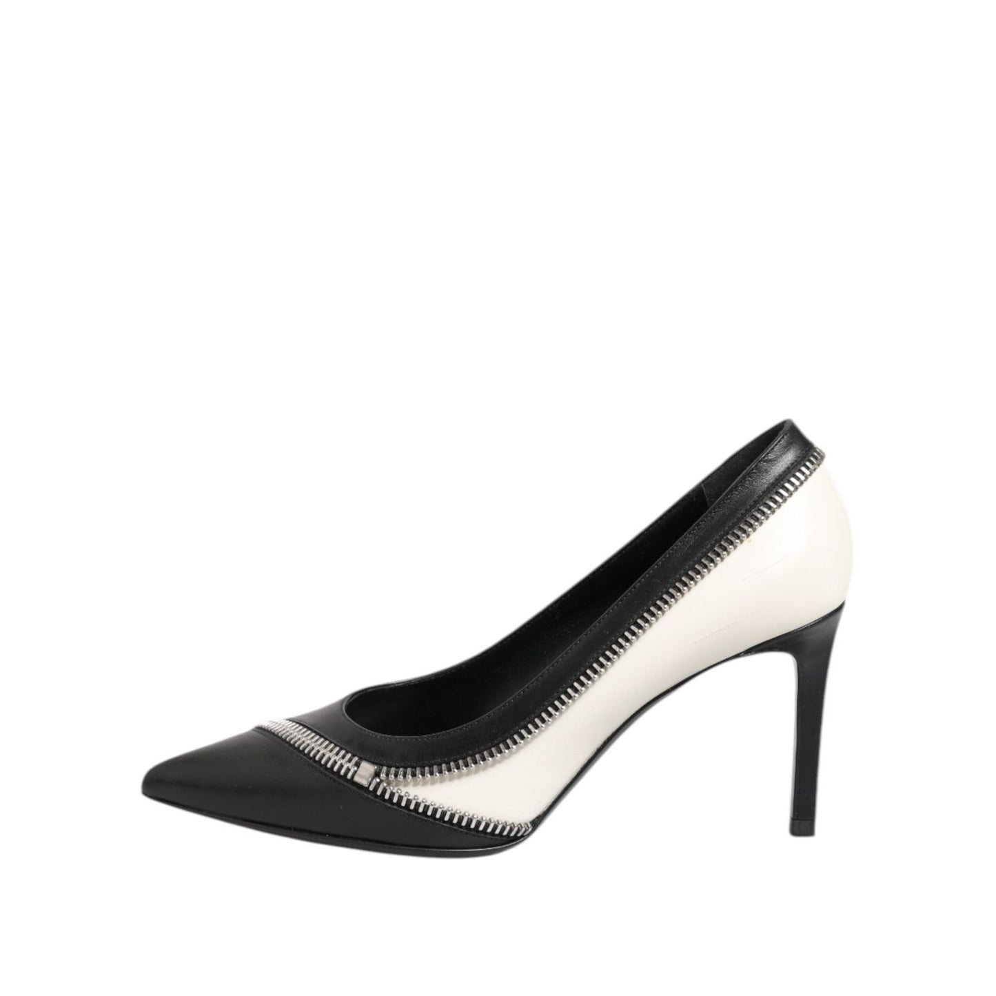 Saint Laurent White Black Leather Pointed Toe Heels Shoes