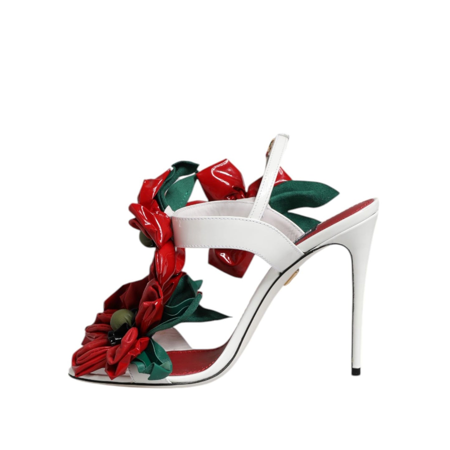 Dolce & Gabbana White Leather Floral Detailing Sandals Shoes