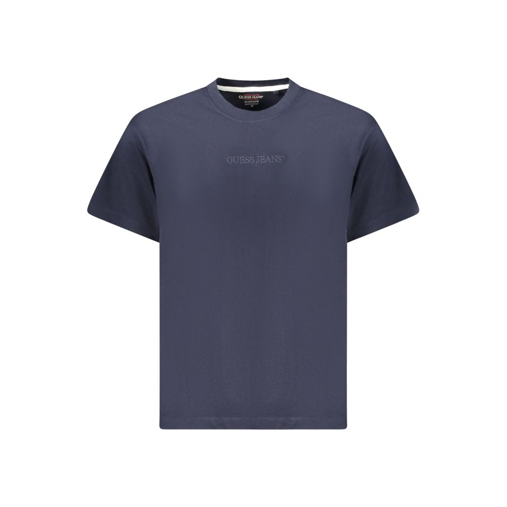 Guess Jeans Blue Cotton T-Shirt, oversized fit, short sleeves, crew neck, with embroidered logo, made of 50% organic cotton.