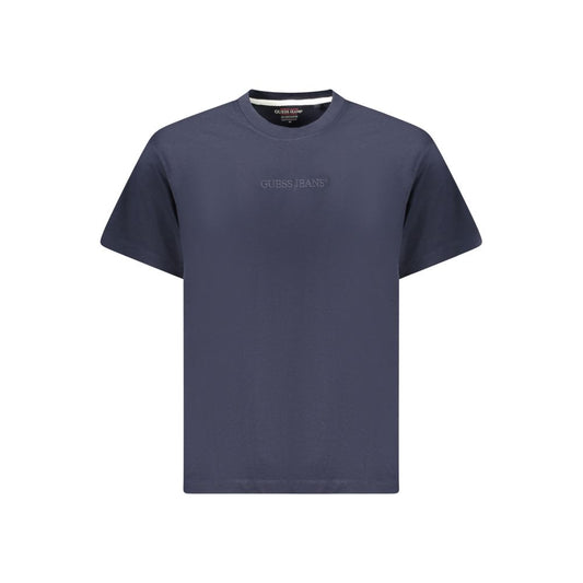 Guess Jeans Blue Cotton T-Shirt, oversized fit, short sleeves, crew neck, with embroidered logo, made of 50% organic cotton.