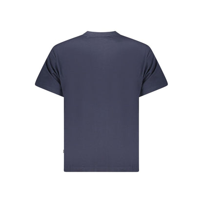 Back view of Guess Jeans Blue Cotton T-Shirt with short sleeves, oversized fit, and crew neck.