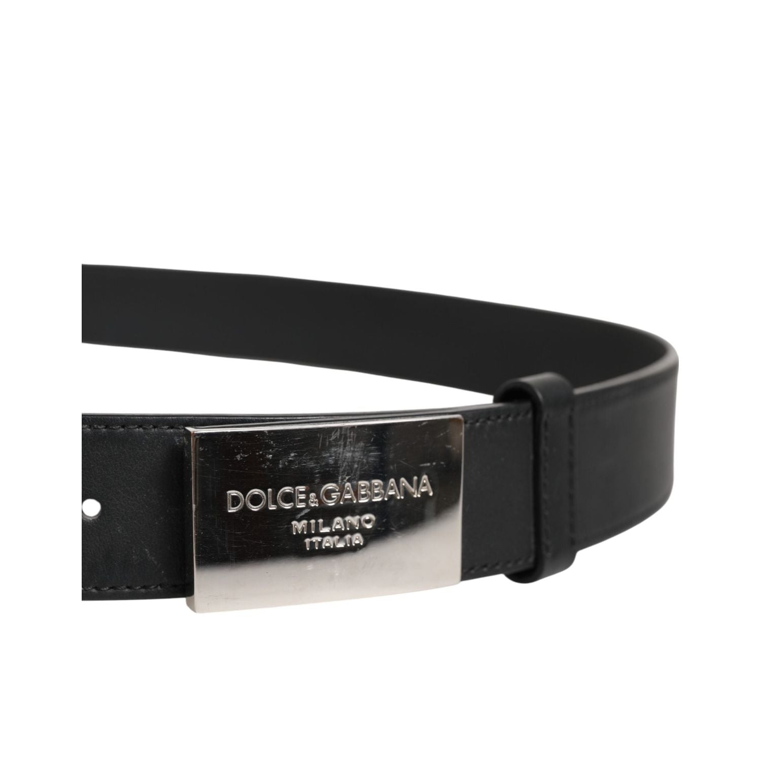 Dolce & Gabbana Black Leather Classic Metal Logo Buckle Belt