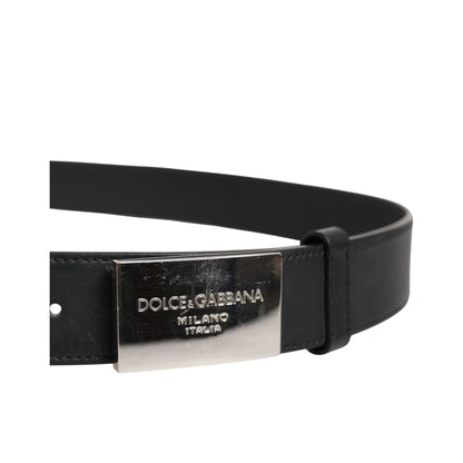 Dolce & Gabbana Black Leather Classic Metal Logo Buckle Belt