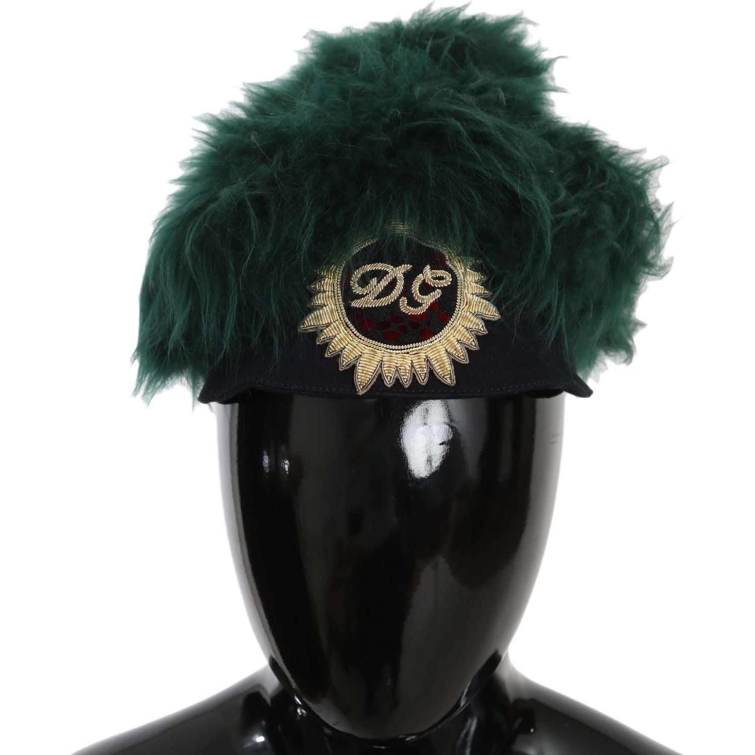 Dolce & Gabbana Green Fur DG Logo Embroidered Cloche Hat