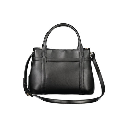 Mario Valentino Black Polyethylene Women Handbag with twin handles and a removable shoulder strap.