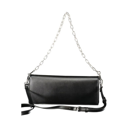 Mario Valentino Black Polyethylene Women Handbag with chain and adjustable strap.