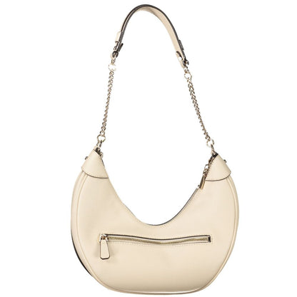 Guess Jeans Beige Polyethylene Women Handbag with chain shoulder strap, chic design, and durable material for stylish versatility.