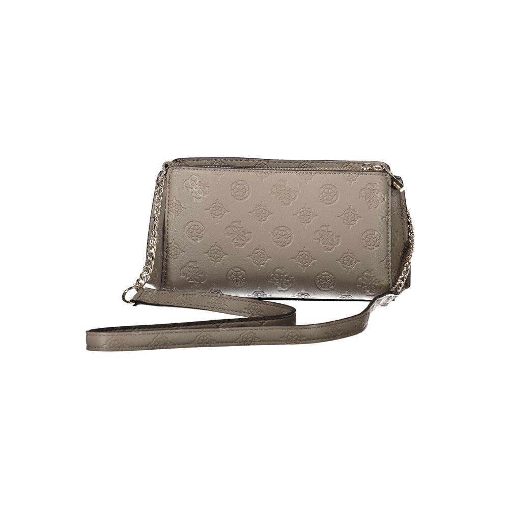 Guess Jeans Brown Polyethylene Women Handbag with embossed design and chain strap, ideal for stylish and practical use.