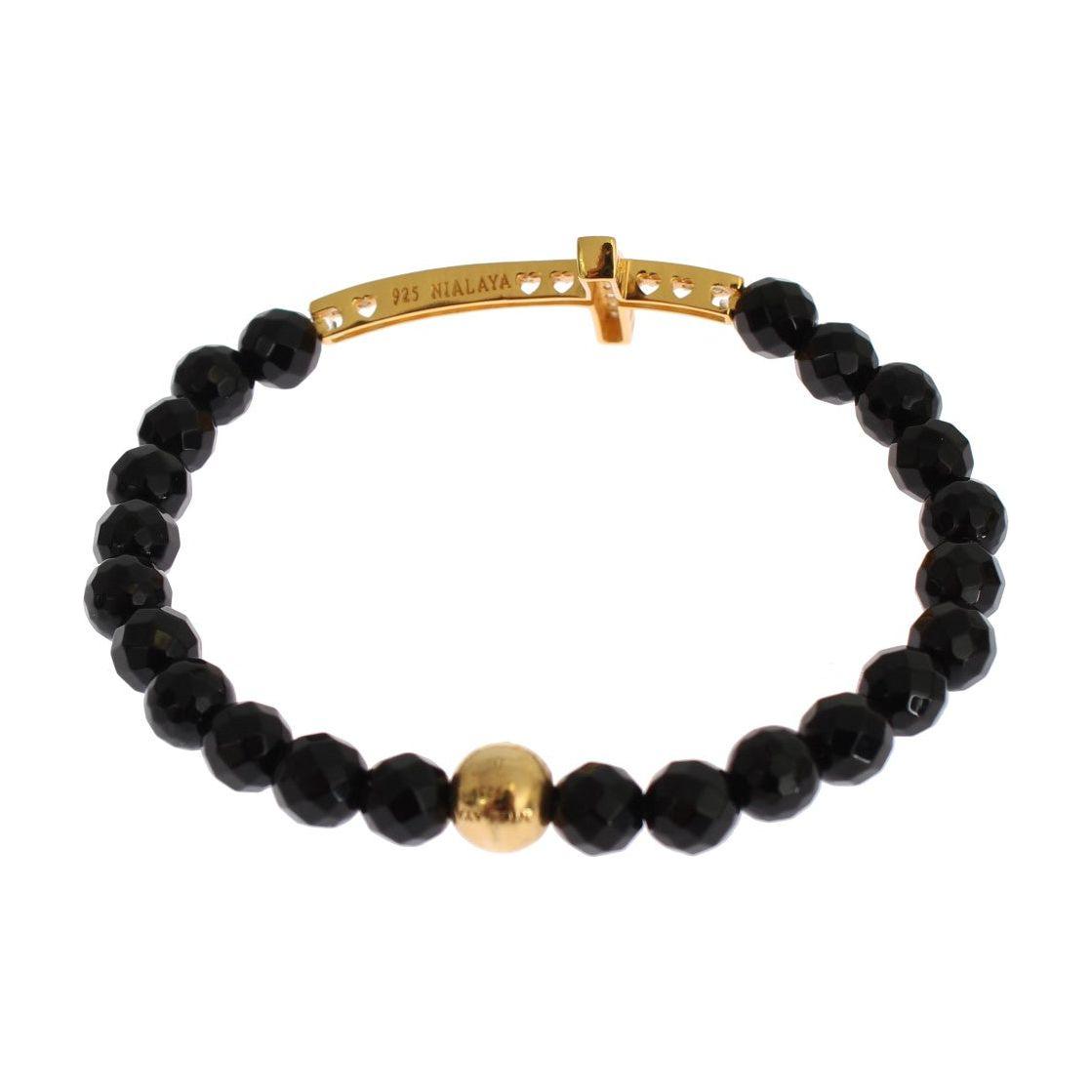 Nialaya Agate Stone Gold CZ Cross 925 Silver Bracelet Bracelet