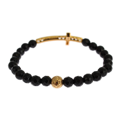 Nialaya Agate Stone Gold CZ Cross 925 Silver Bracelet Bracelet