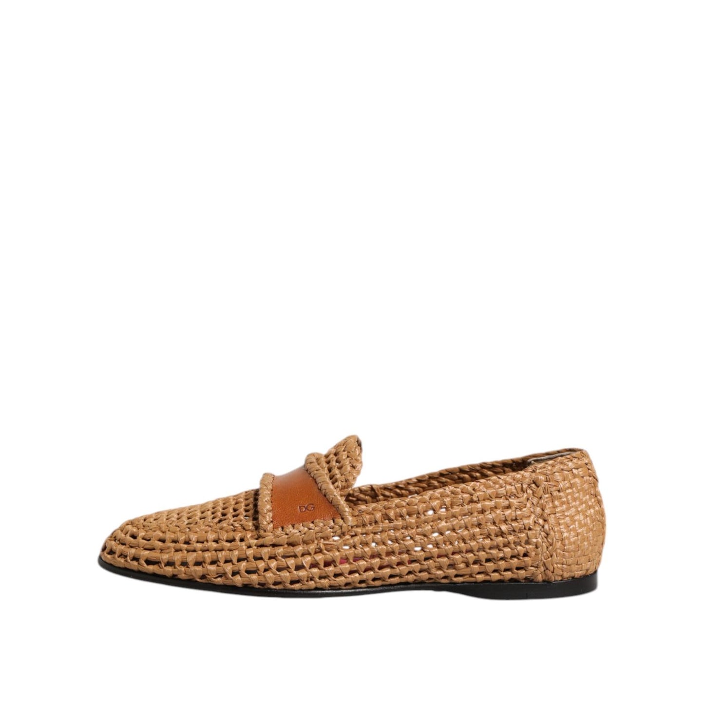 Dolce & Gabbana Brown Woven Raffia Slip On Loafers Shoes