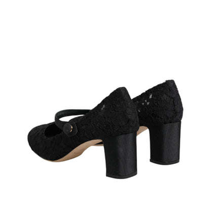 Dolce & Gabbana Black Mary Jane Taormina Lace Pumps Shoes