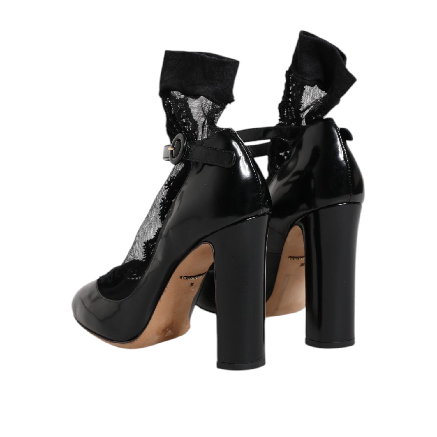 Dolce & Gabbana Black Leather Lace Socks Heels Pumps Shoes
