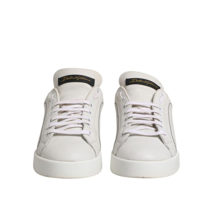 Dolce & Gabbana White Gold Leather Low Top Sneakers Shoes