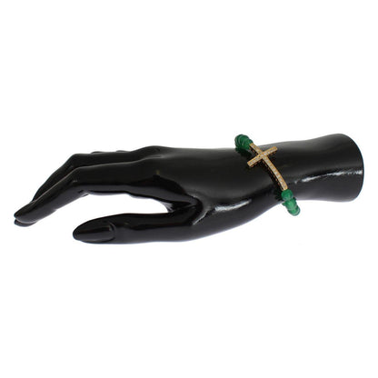 Nialaya Jade Stone Gold CZ Cross 925 Silver Bracelet Bracelet